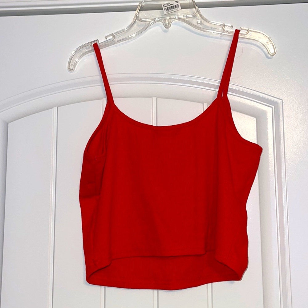 Shein Red Ribbed Crop Top Size Large - Picture 3 of 4